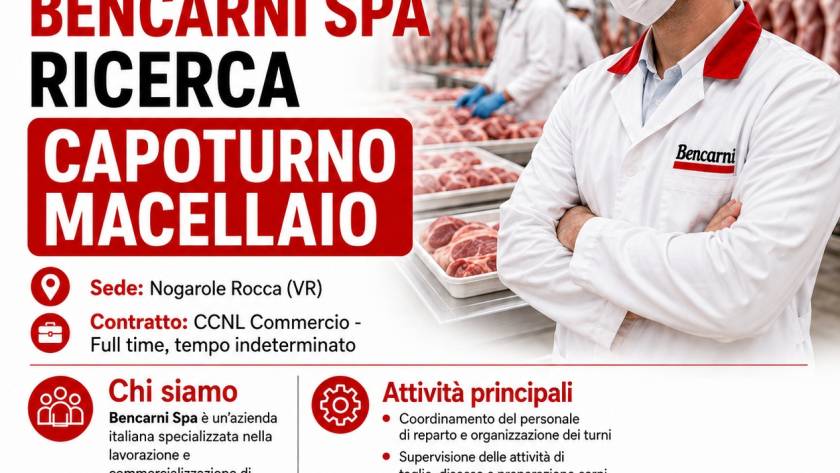 BENCARNI SPA RICERCA CAPOTURNO MACELLAIO

Per il nostro stabilimento di Nogarole...